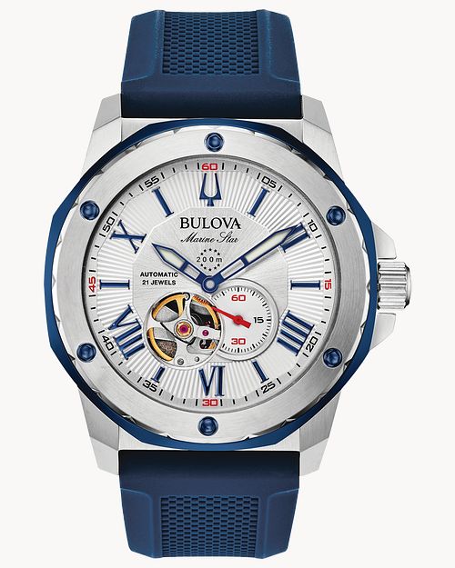 Bulova Marine Star White Dial Blue Strap Watch Bulova